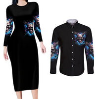 Wings Skull Couples Matching Long Sleeve Bodycon Dress and Long Sleeve Button Shirt Heaven Don't Want Me Hell Afraid I Take Over - Wonder Print Shop