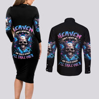 Wings Skull Couples Matching Long Sleeve Bodycon Dress and Long Sleeve Button Shirt Heaven Don't Want Me Hell Afraid I Take Over - Wonder Print Shop