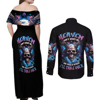 Wings Skull Couples Matching Off Shoulder Maxi Dress and Long Sleeve Button Shirt Heaven Don't Want Me Hell Afraid I Take Over - Wonder Print Shop