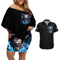 Wings Skull Couples Matching Off Shoulder Short Dress and Hawaiian Shirt Heaven Don't Want Me Hell Afraid I Take Over - Wonder Print Shop