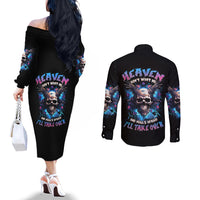 Wings Skull Couples Matching Off The Shoulder Long Sleeve Dress and Long Sleeve Button Shirt Heaven Don't Want Me Hell Afraid I Take Over DT01
