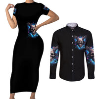 Wings Skull Couples Matching Short Sleeve Bodycon Dress and Long Sleeve Button Shirt Heaven Don't Want Me Hell Afraid I Take Over - Wonder Print Shop