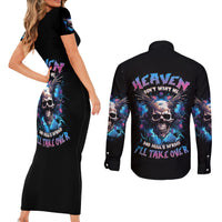 Wings Skull Couples Matching Short Sleeve Bodycon Dress and Long Sleeve Button Shirt Heaven Don't Want Me Hell Afraid I Take Over - Wonder Print Shop
