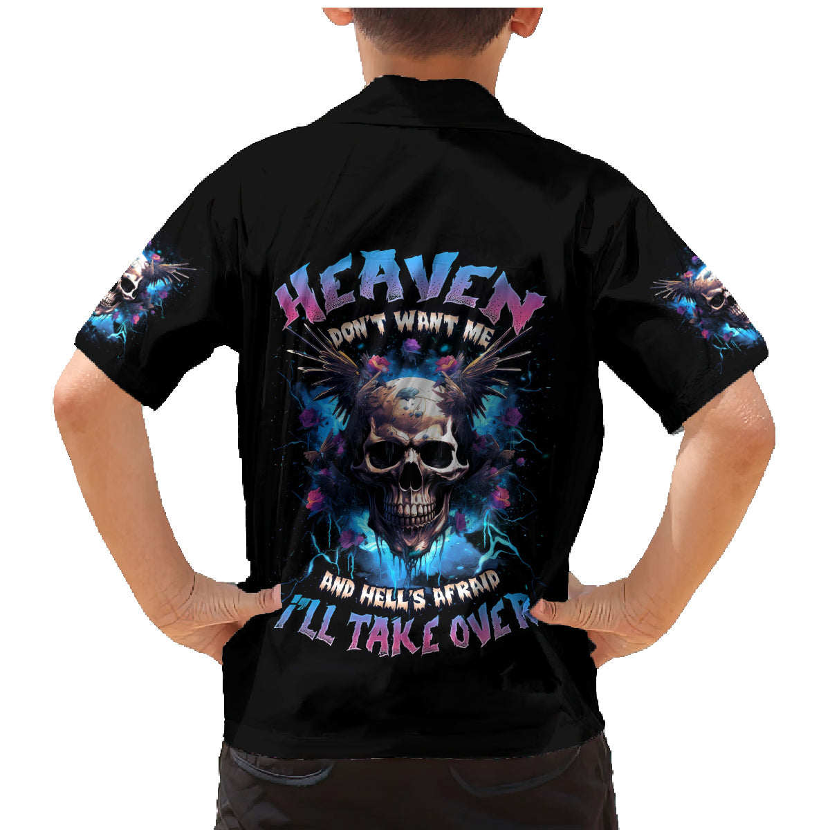 Wings Skull Family Matching Mermaid Dress and Hawaiian Shirt Heaven Don't Want Me Hell Afraid I Take Over - Wonder Print Shop