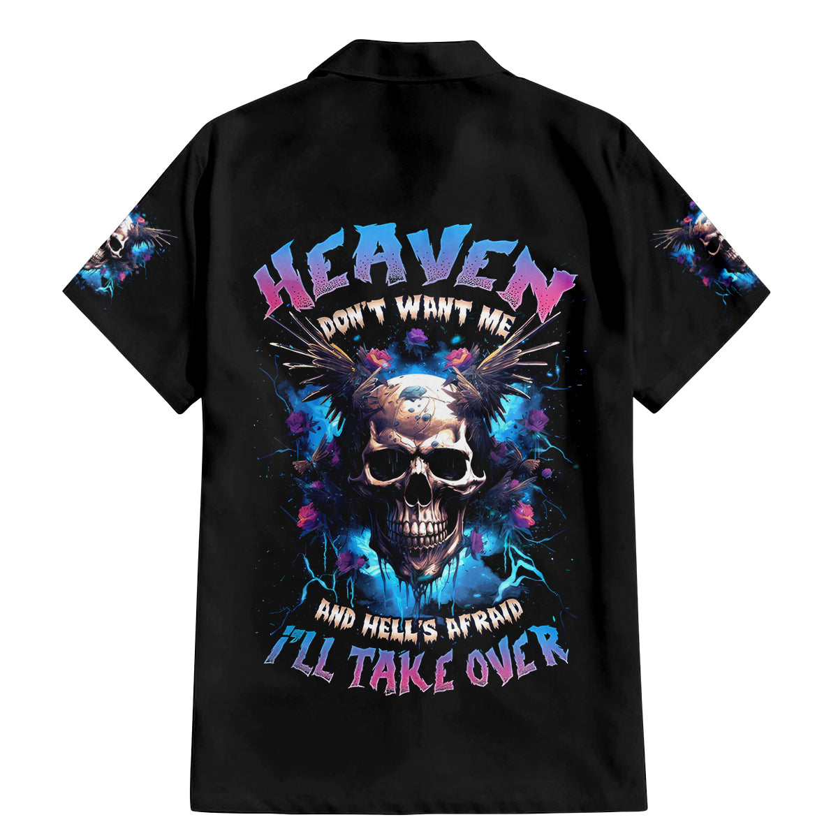 Wings Skull Family Matching Mermaid Dress and Hawaiian Shirt Heaven Don't Want Me Hell Afraid I Take Over - Wonder Print Shop