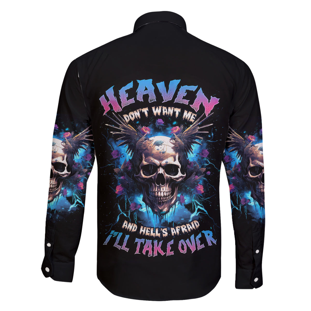 Wings Skull Family Matching Mermaid Dress and Hawaiian Shirt Heaven Don't Want Me Hell Afraid I Take Over - Wonder Print Shop