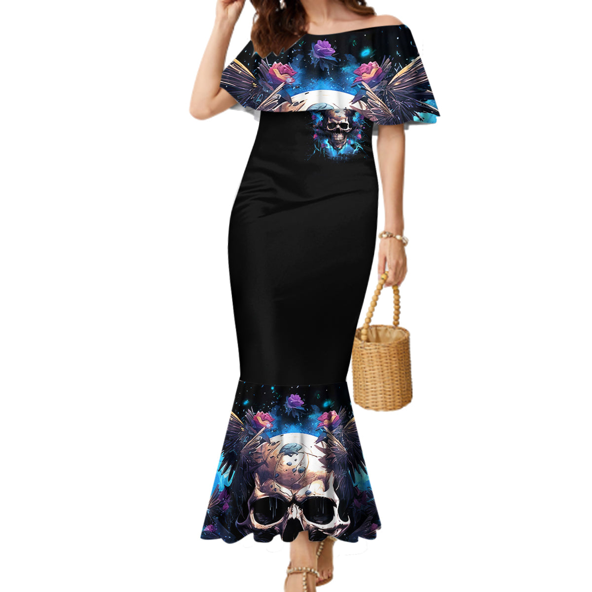 Wings Skull Family Matching Mermaid Dress and Hawaiian Shirt Heaven Don't Want Me Hell Afraid I Take Over - Wonder Print Shop