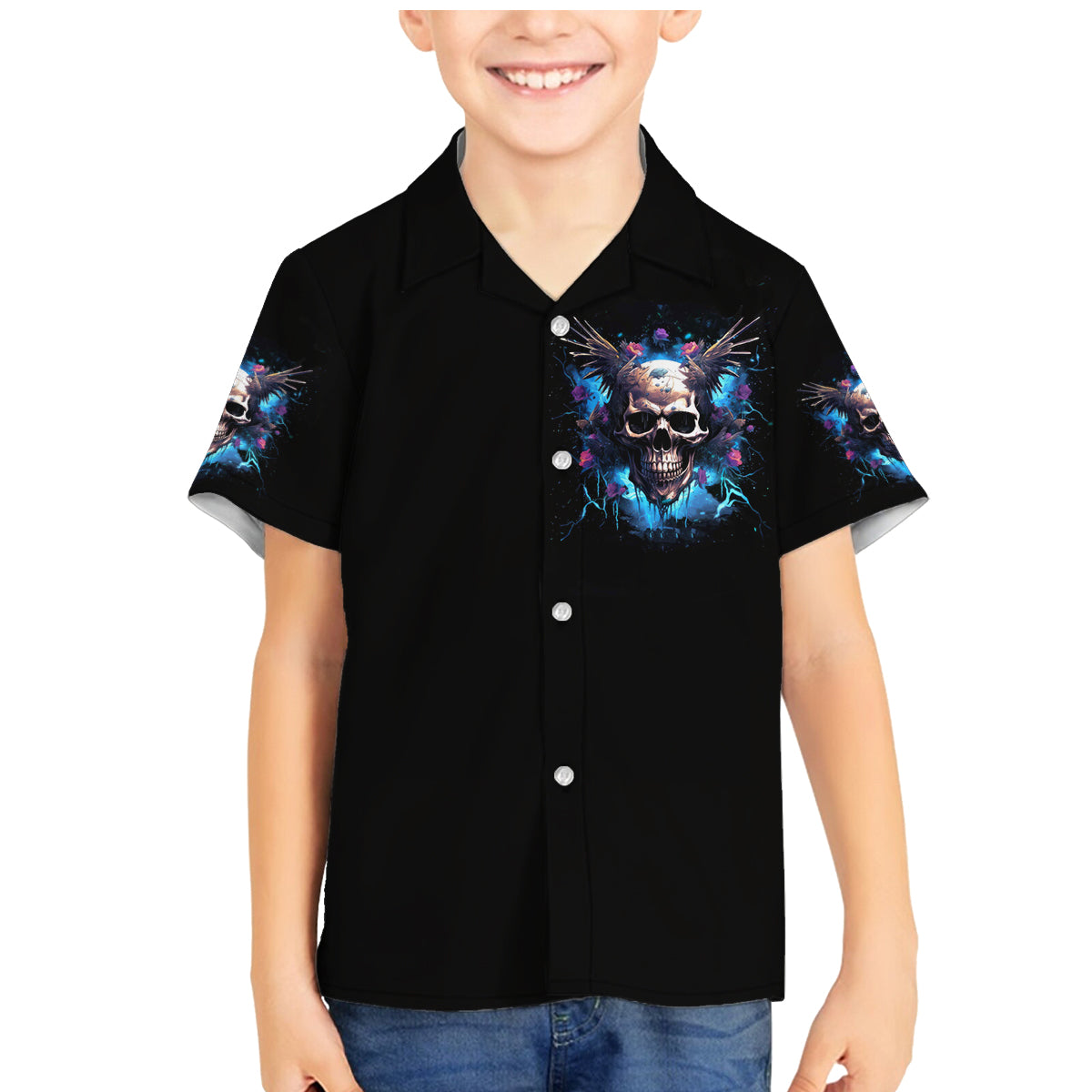 Wings Skull Family Matching Mermaid Dress and Hawaiian Shirt Heaven Don't Want Me Hell Afraid I Take Over - Wonder Print Shop