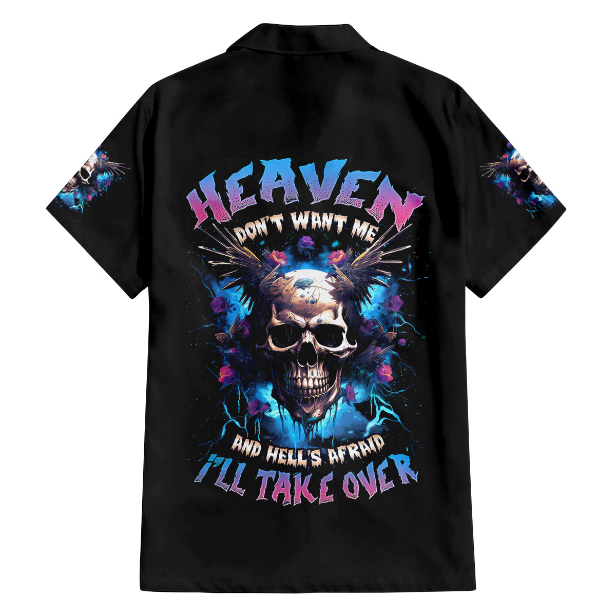 Wings Skull Family Matching Off Shoulder Maxi Dress and Hawaiian Shirt Heaven Don't Want Me Hell Afraid I Take Over - Wonder Print Shop