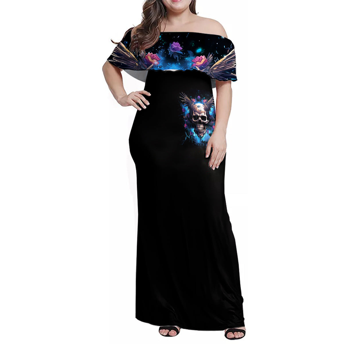 Wings Skull Family Matching Off Shoulder Maxi Dress and Hawaiian Shirt Heaven Don't Want Me Hell Afraid I Take Over - Wonder Print Shop