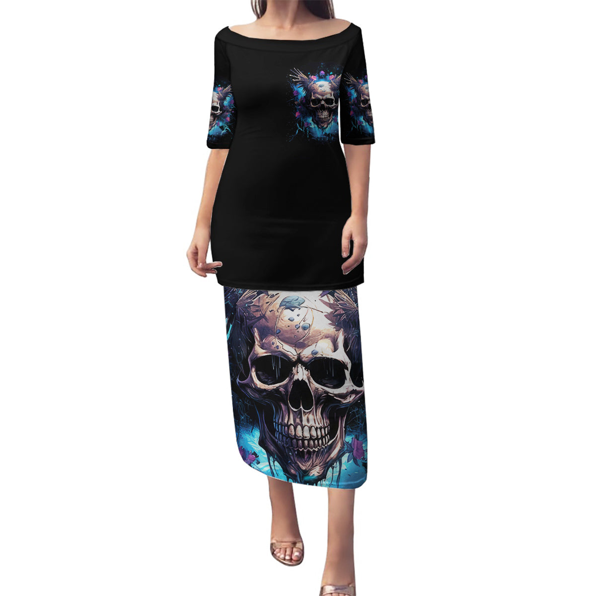 Wings Skull Family Matching Puletasi Dress and Hawaiian Shirt Heaven Don't Want Me Hell Afraid I Take Over - Wonder Print Shop