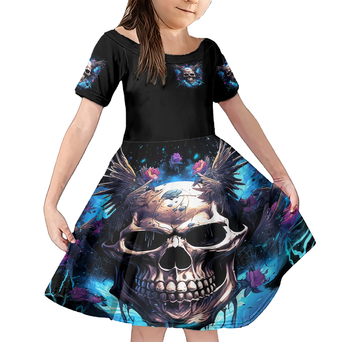 Wings Skull Family Matching Short Sleeve Bodycon Dress and Hawaiian Shirt Heaven Don't Want Me Hell Afraid I Take Over - Wonder Print Shop