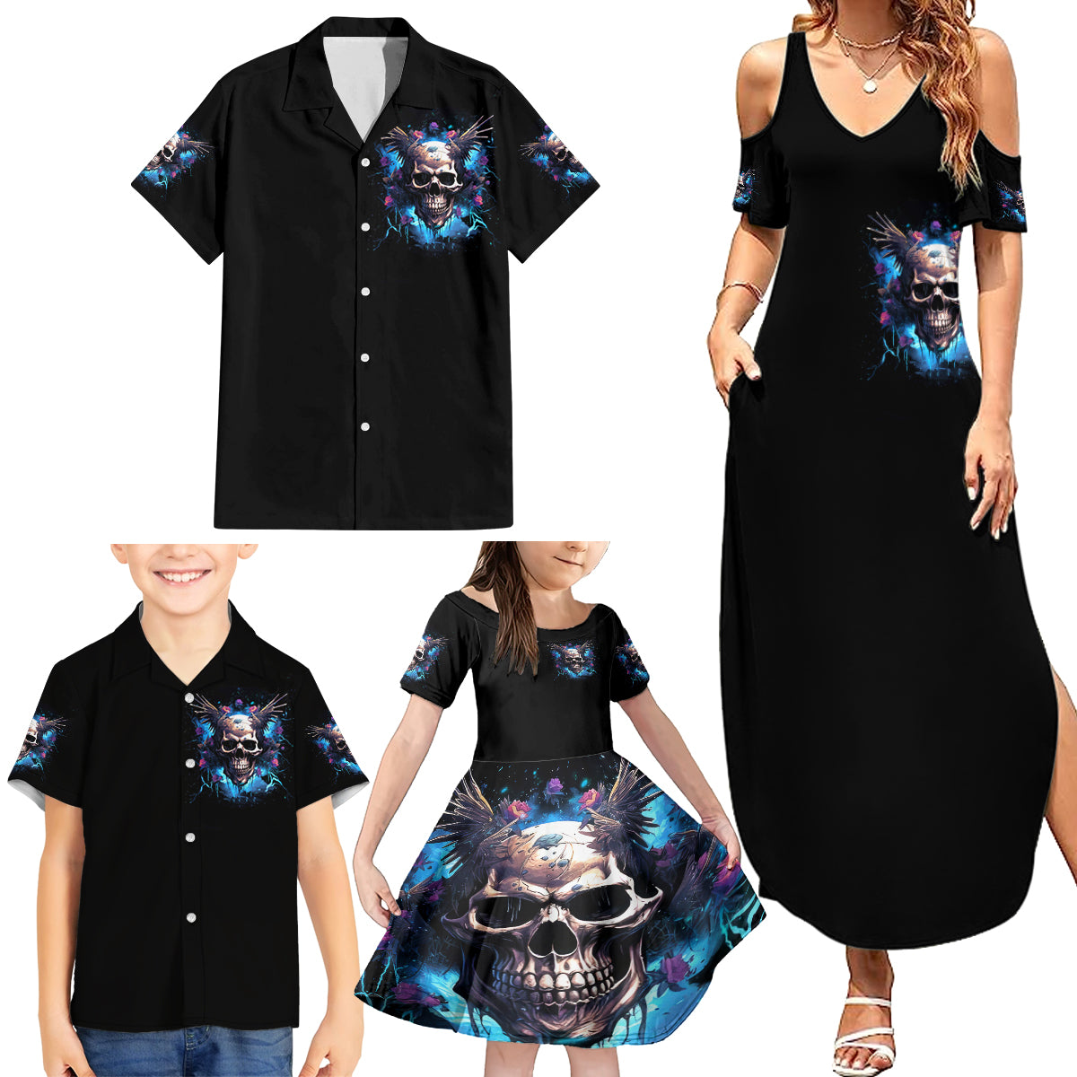 Wings Skull Family Matching Summer Maxi Dress and Hawaiian Shirt Heaven Don't Want Me Hell Afraid I Take Over - Wonder Print Shop