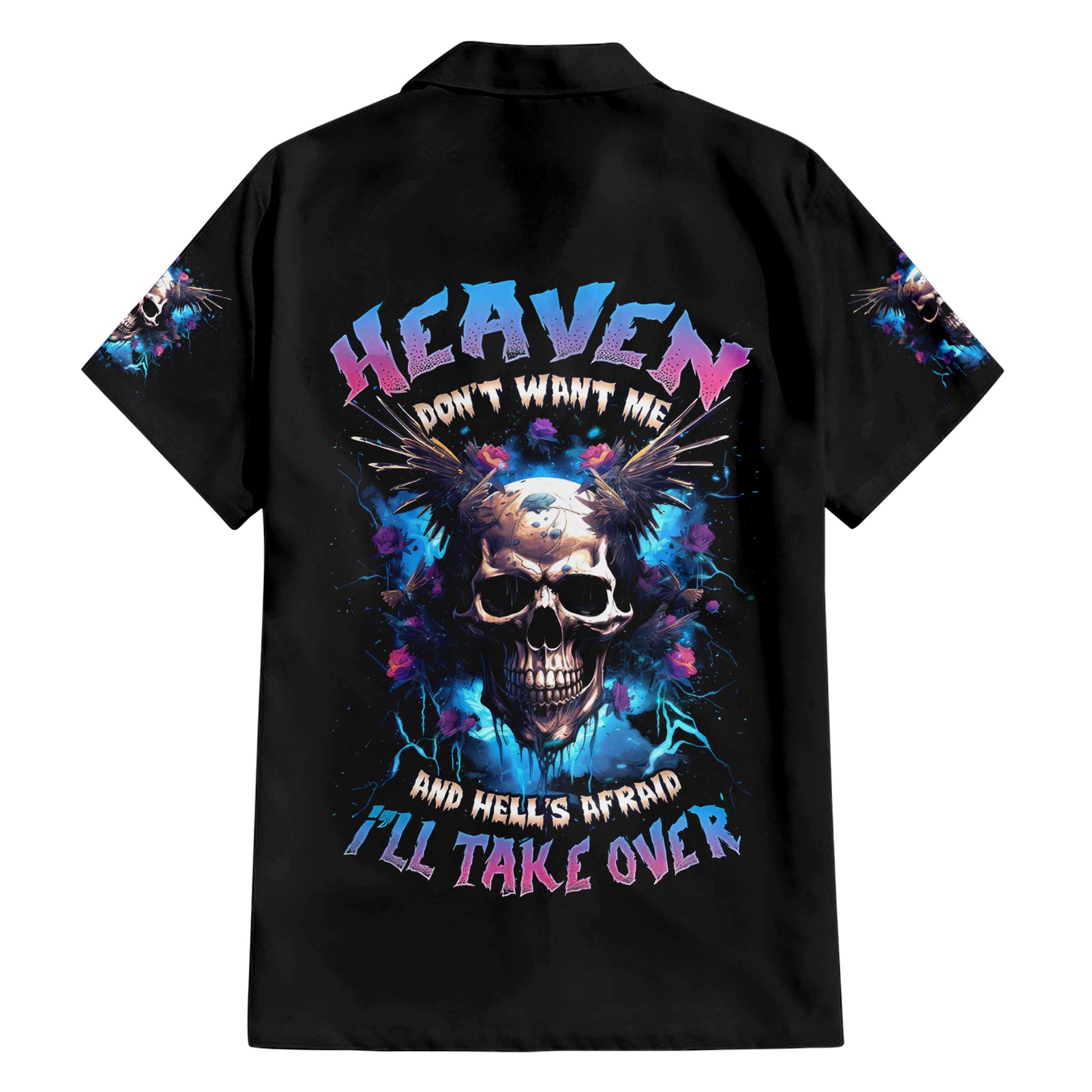 Wings Skull Hawaiian Shirt Heaven Don't Want Me Hell Afraid I Take Over - Wonder Print Shop