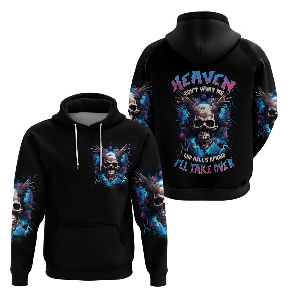 Wings Skull Hoodie Heaven Don't Want Me Hell Afraid I Take Over - Wonder Print Shop