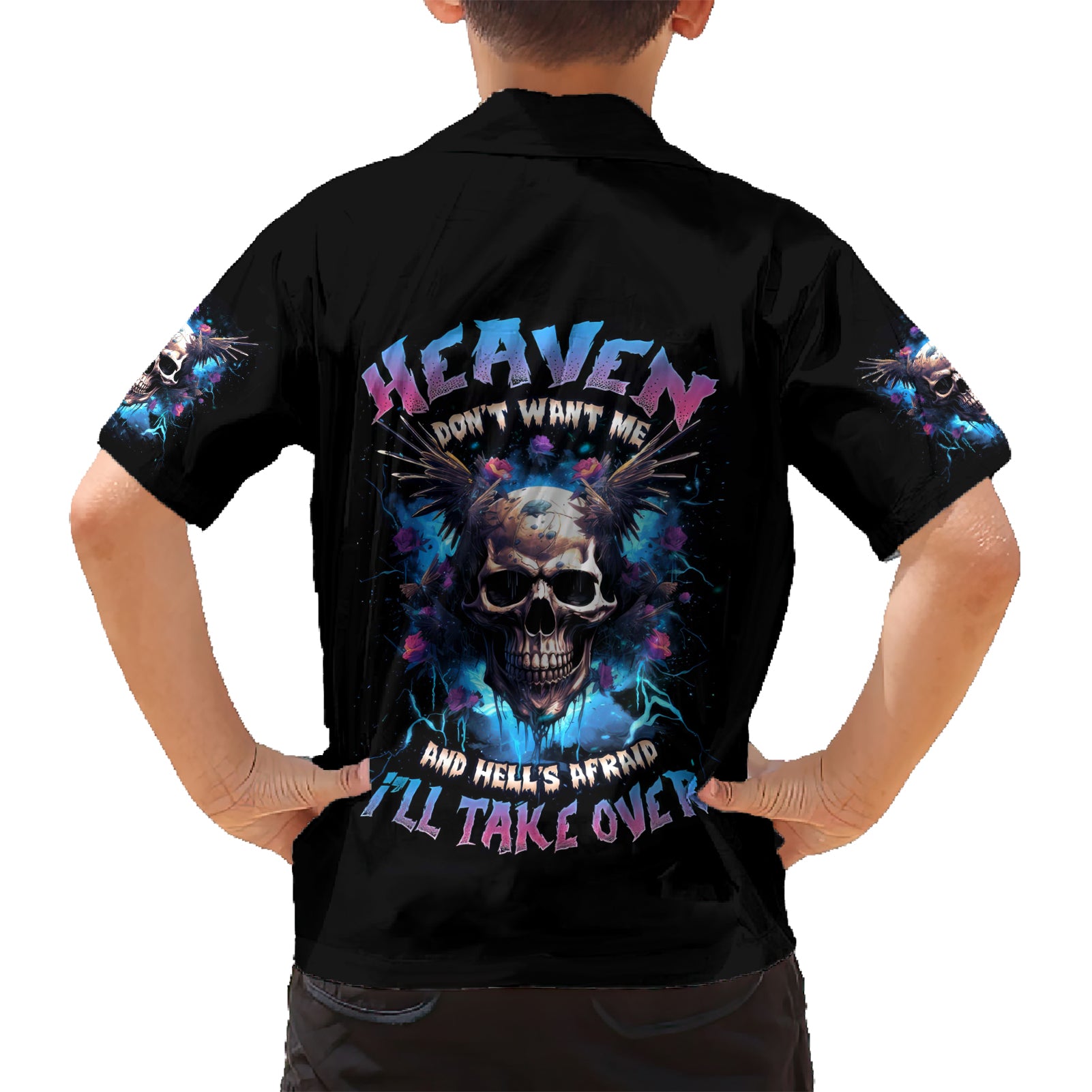Wings Skull Kid Hawaiian Shirt Heaven Don't Want Me Hell Afraid I Take Over - Wonder Print Shop