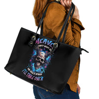 Wings Skull Leather Tote Bag Heaven Don't Want Me Hell Afraid I Take Over - Wonder Print Shop