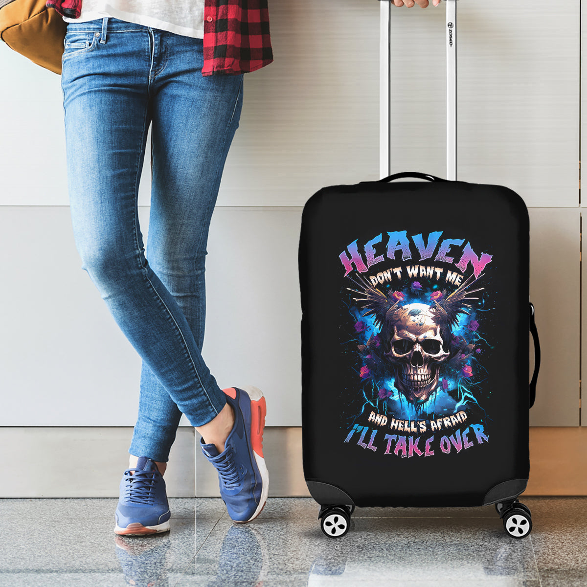 Wings Skull Luggage Cover Heaven Don't Want Me Hell Afraid I Take Over - Wonder Print Shop