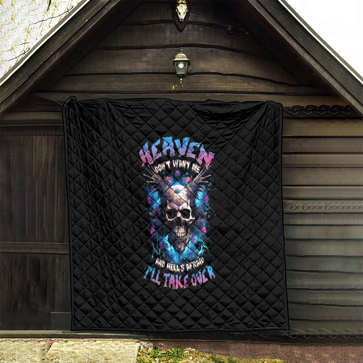 Wings Skull Quilt Heaven Don't Want Me Hell Afraid I Take Over - Wonder Print Shop