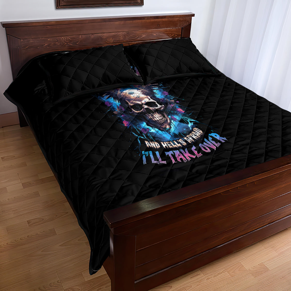 Wings Skull Quilt Bed Set Heaven Don't Want Me Hell Afraid I Take Over - Wonder Print Shop