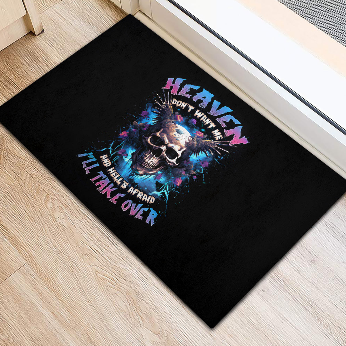 Wings Skull Rubber Doormat Heaven Don't Want Me Hell Afraid I Take Over - Wonder Print Shop