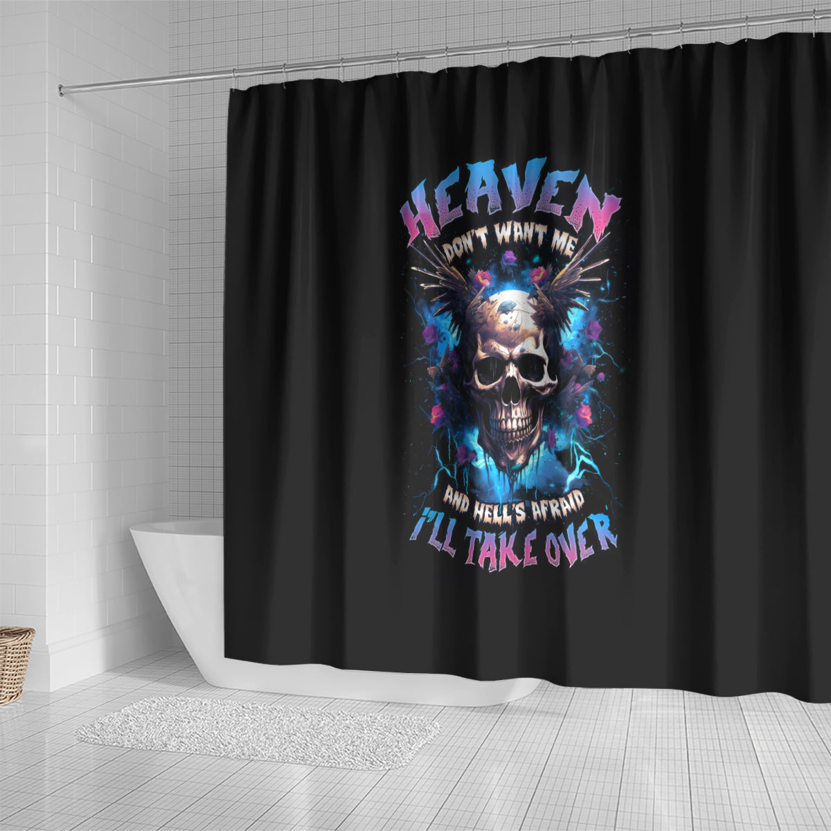 wings-skull-shower-curtain-heaven-dont-want-me-hell-afraid-i-take-over