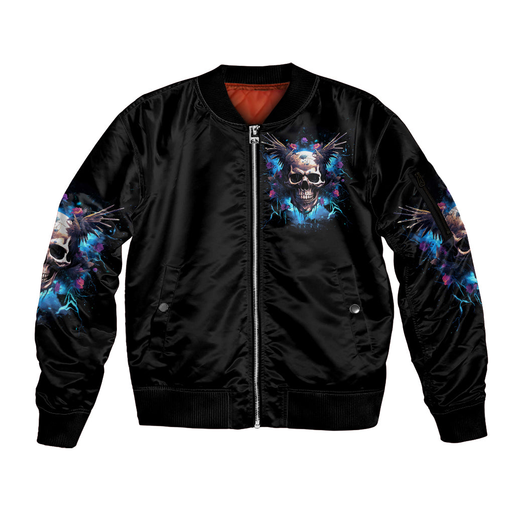 Wings Skull Sleeve Zip Bomber Jacket Heaven Don't Want Me Hell Afraid I Take Over - Wonder Print Shop