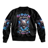 Wings Skull Sleeve Zip Bomber Jacket Heaven Don't Want Me Hell Afraid I Take Over - Wonder Print Shop