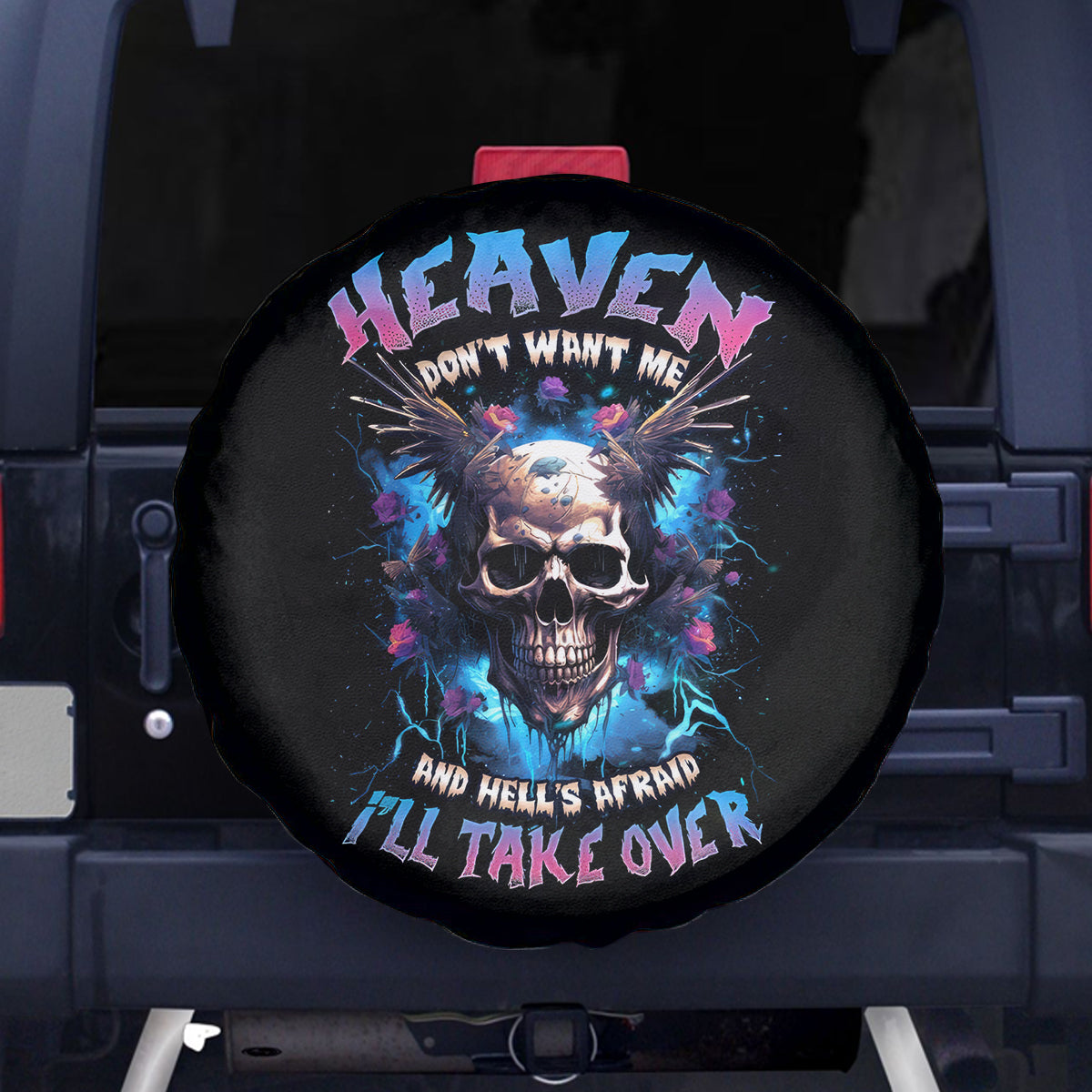 Wings Skull Spare Tire Cover Heaven Don't Want Me Hell Afraid I Take Over - Wonder Print Shop