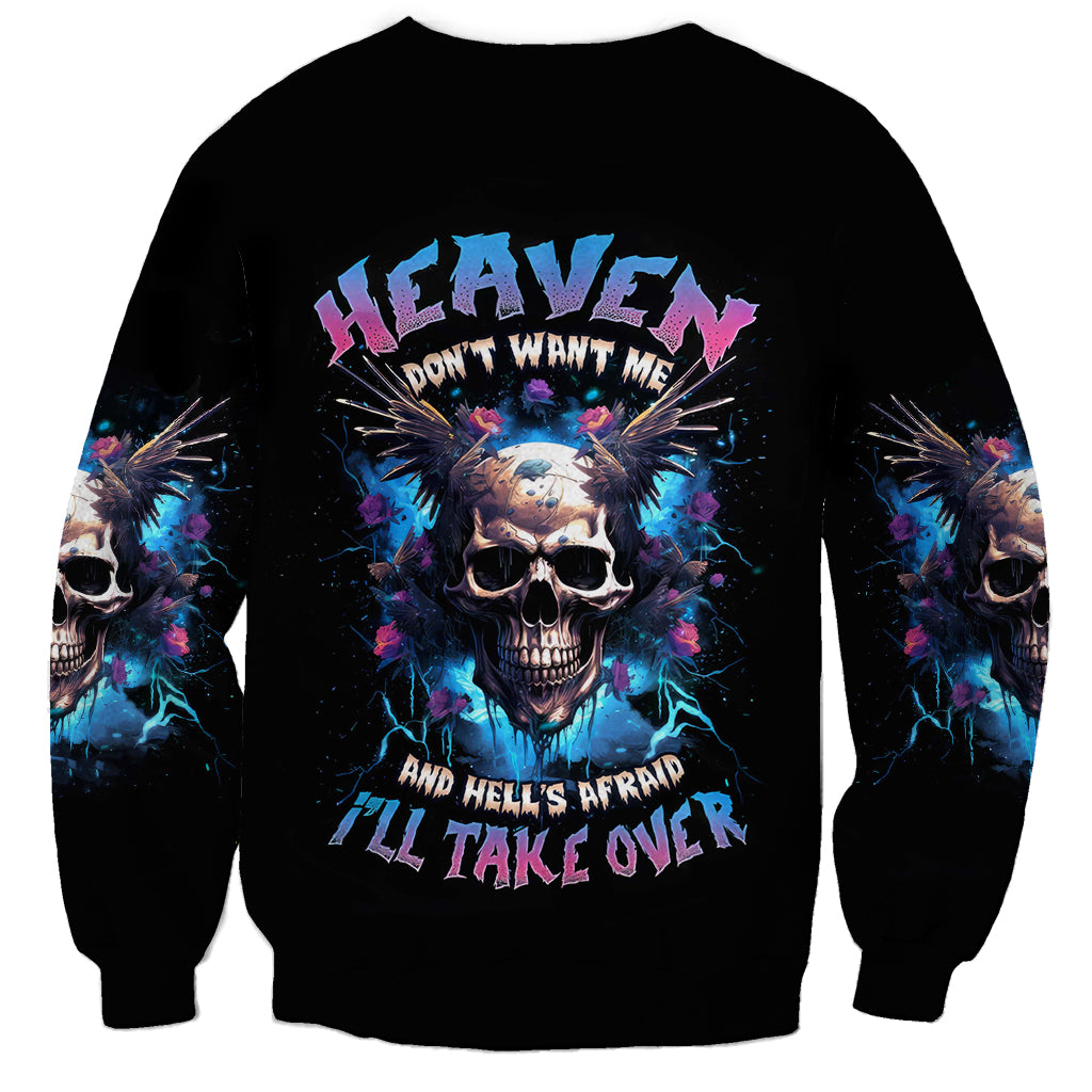 Wings Skull Sweatshirt Heaven Don't Want Me Hell Afraid I Take Over - Wonder Print Shop