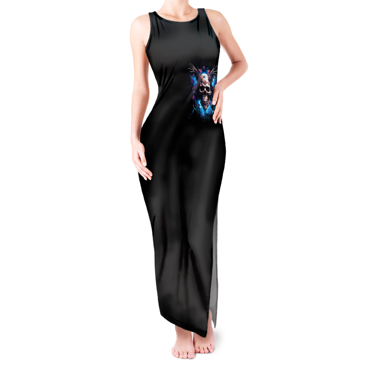 Wings Skull Tank Maxi Dress Heaven Don't Want Me Hell Afraid I Take Over - Wonder Print Shop