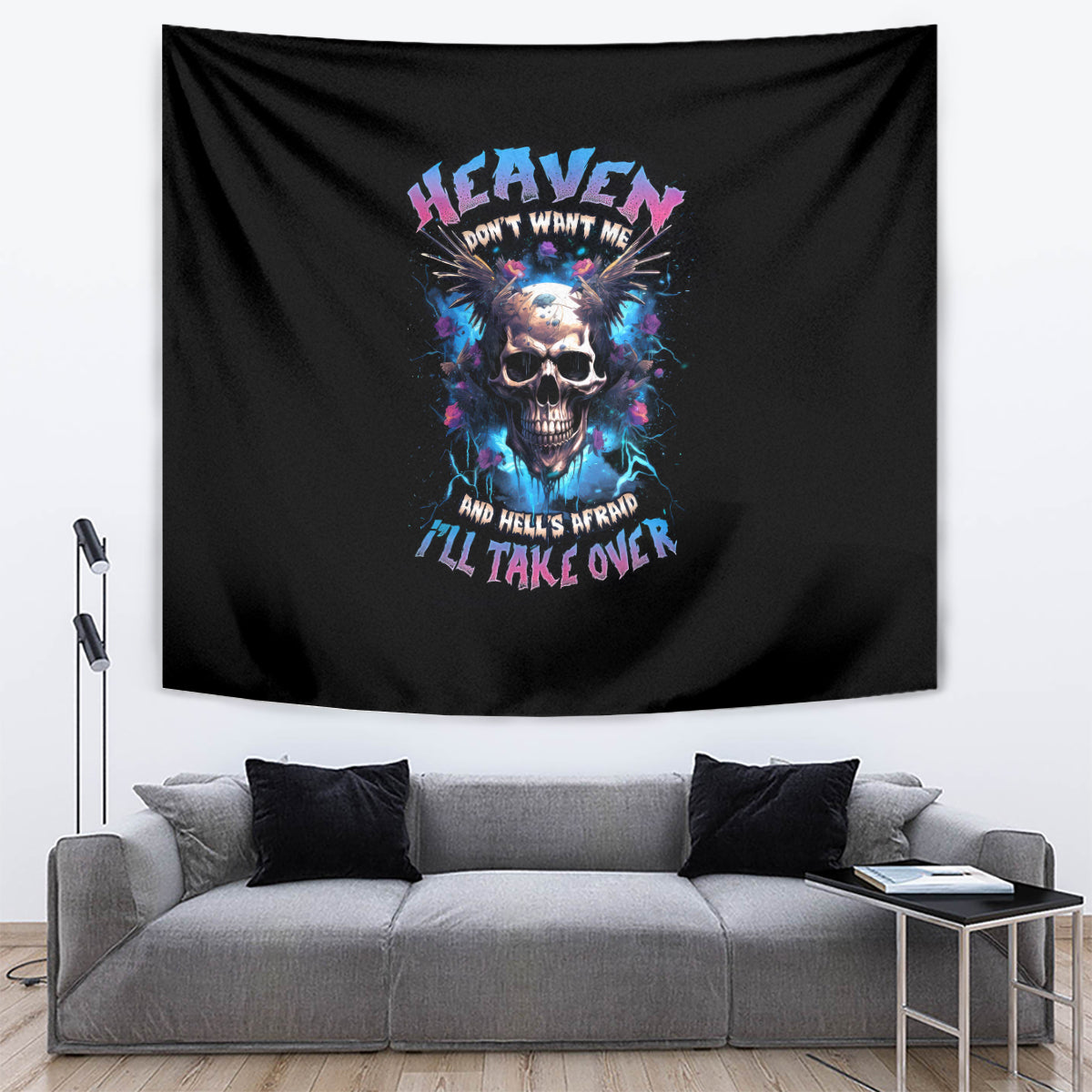 Wings Skull Tapestry Heaven Don't Want Me Hell Afraid I Take Over - Wonder Print Shop