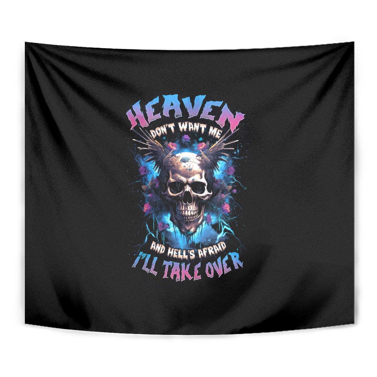 Wings Skull Tapestry Heaven Don't Want Me Hell Afraid I Take Over - Wonder Print Shop