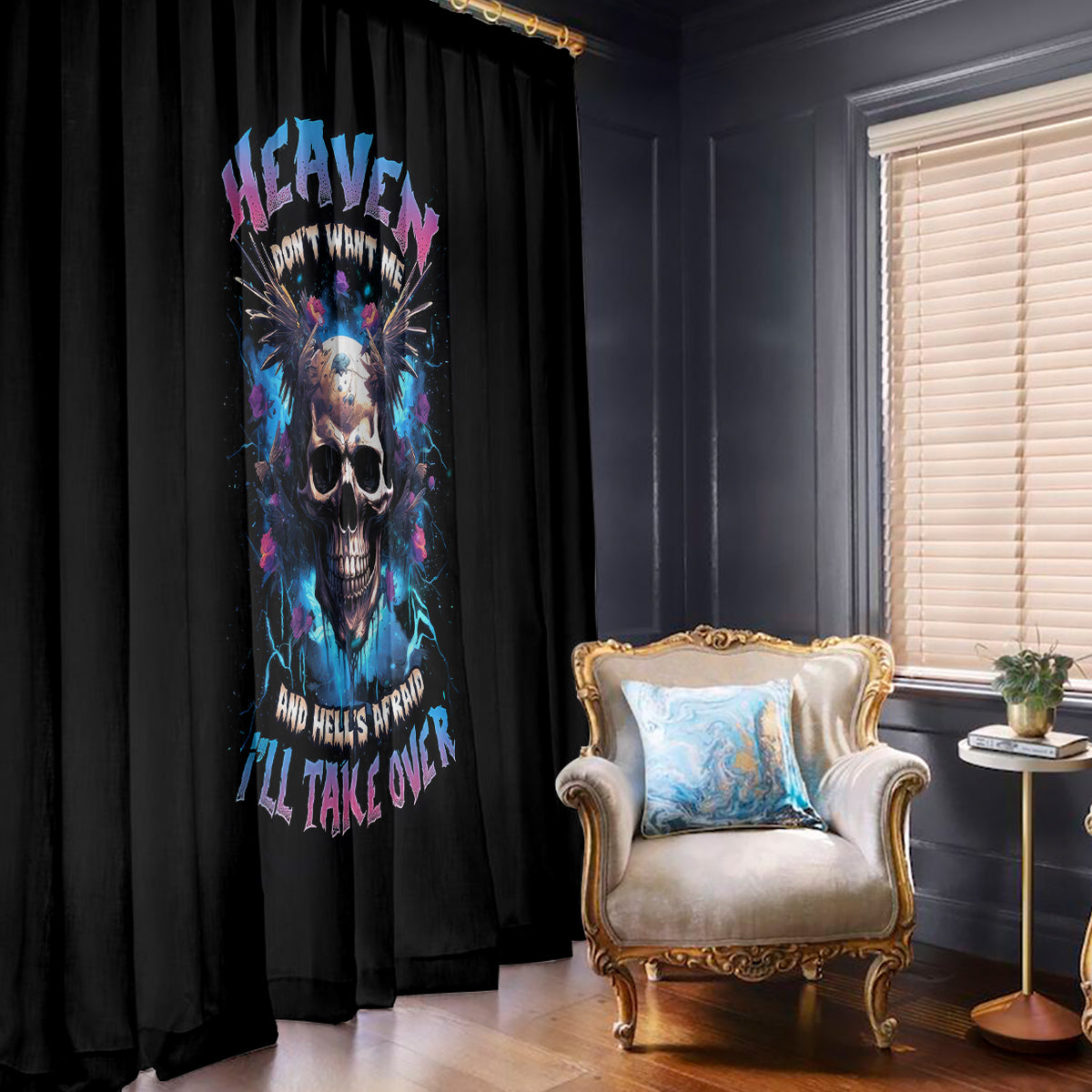 Wings Skull Window Curtain Heaven Don't Want Me Hell Afraid I Take Over - Wonder Print Shop