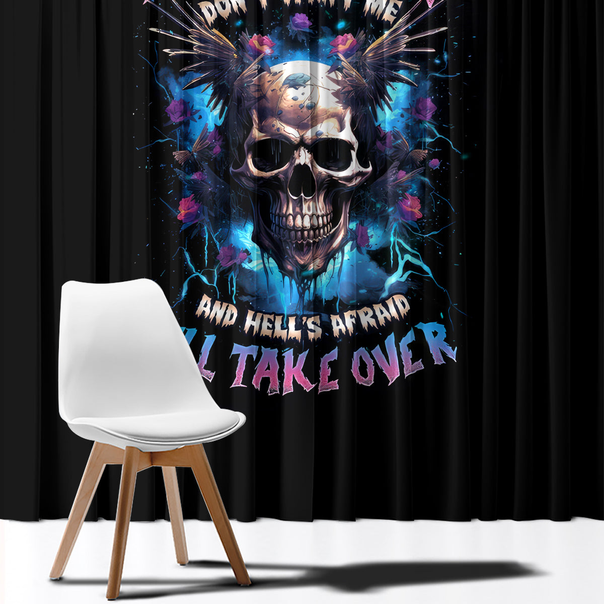 Wings Skull Window Curtain Heaven Don't Want Me Hell Afraid I Take Over - Wonder Print Shop