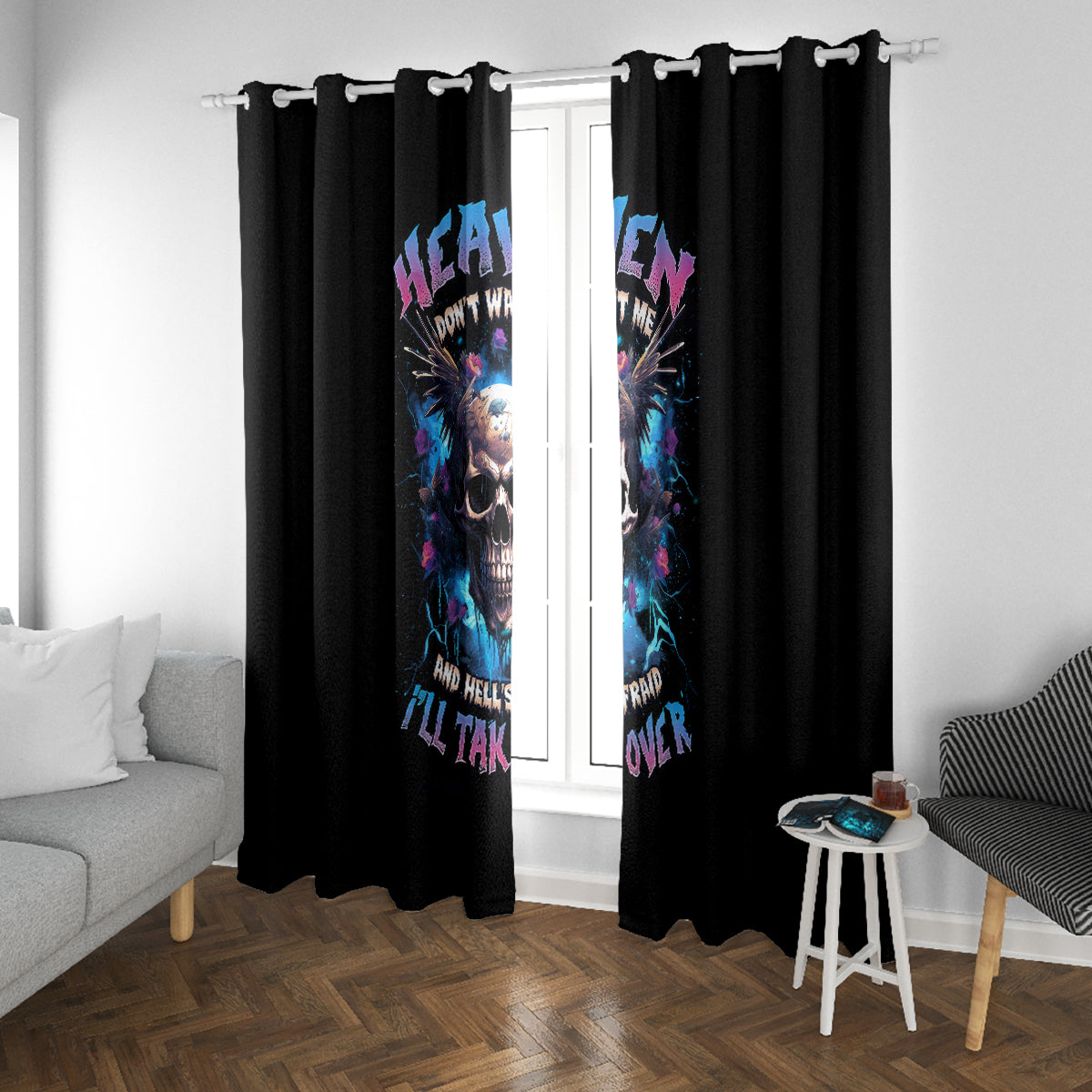 Wings Skull Window Curtain Heaven Don't Want Me Hell Afraid I Take Over - Wonder Print Shop