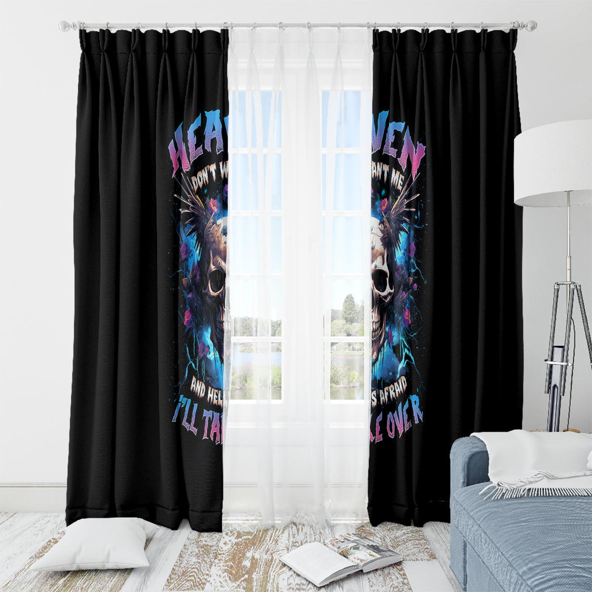 Wings Skull Window Curtain Heaven Don't Want Me Hell Afraid I Take Over - Wonder Print Shop