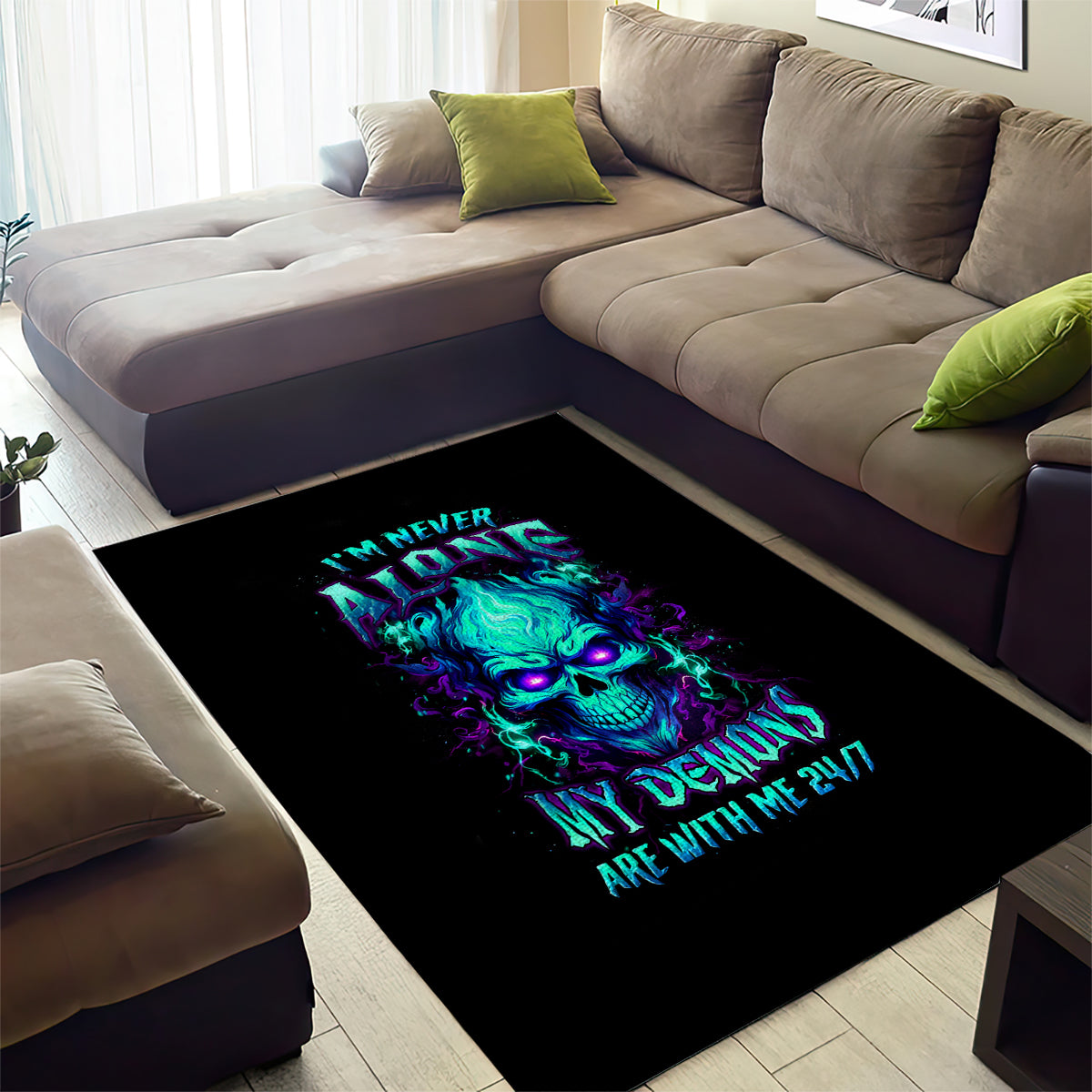 Flame Skull Area Rug I'm Never Alone My Demons With Me 24/7 - Wonder Print Shop
