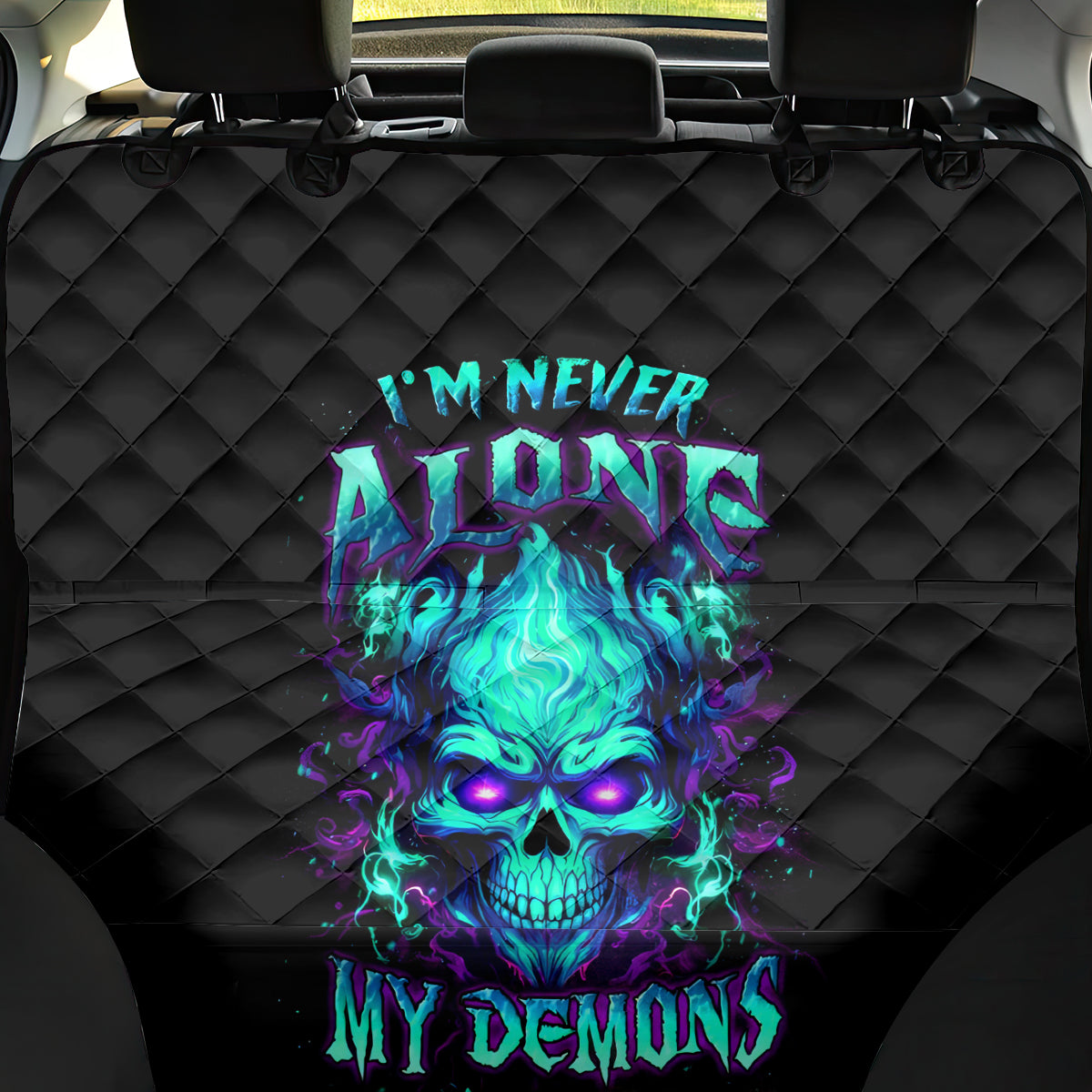 Flame Skull Back Car Seat Cover I'm Never Alone My Demons With Me 24/7 - Wonder Print Shop