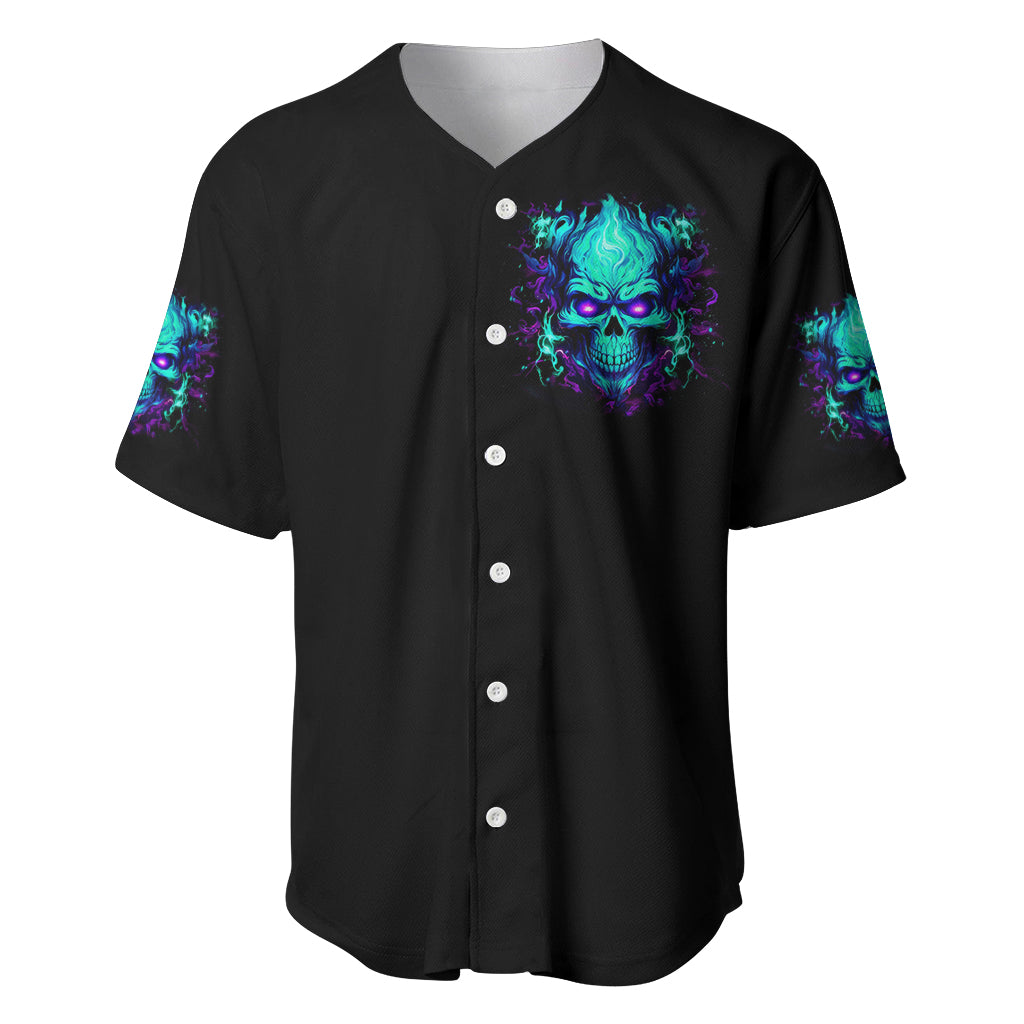 Flame Skull Baseball Jersey I'm Never Alone My Demons With Me 24/7 - Wonder Print Shop