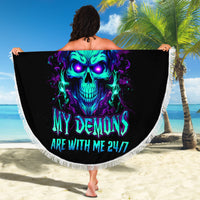 Flame Skull Beach Blanket I'm Never Alone My Demons With Me 24/7 - Wonder Print Shop