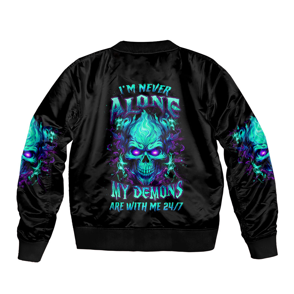 Flame Skull Bomber Jacket I'm Never Alone My Demons With Me 24/7 - Wonder Print Shop