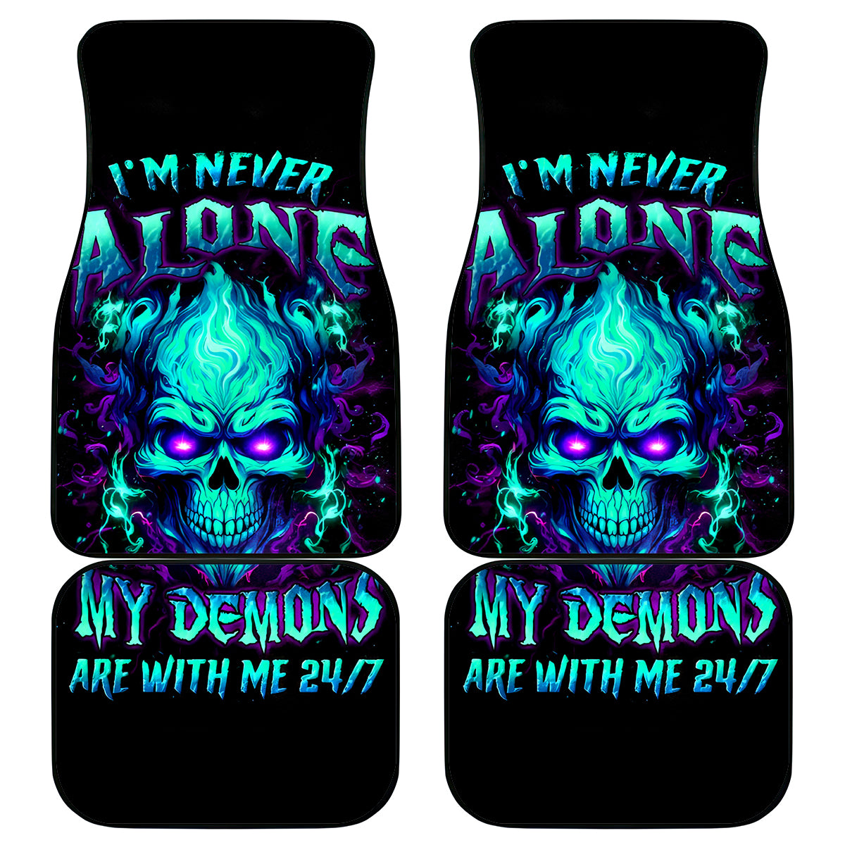 Flame Skull Car Mats I'm Never Alone My Demons With Me 24/7 - Wonder Print Shop