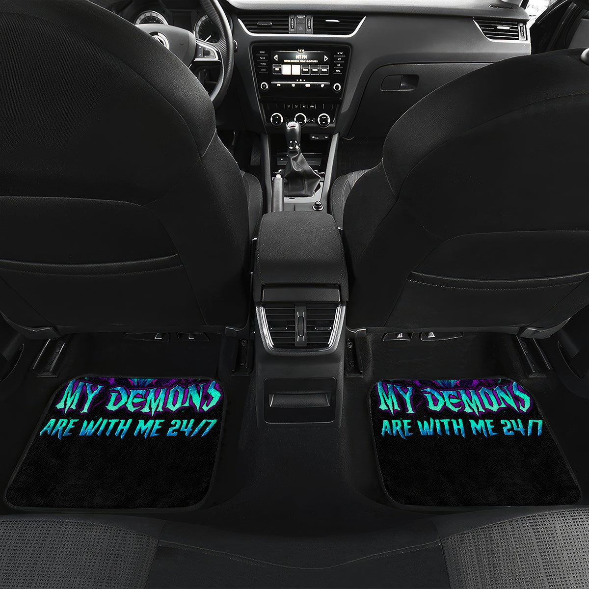 Flame Skull Car Mats I'm Never Alone My Demons With Me 24/7 - Wonder Print Shop