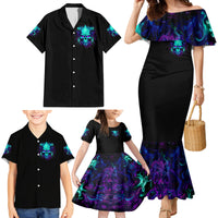 Flame Skull Family Matching Mermaid Dress and Hawaiian Shirt I'm Never Alone My Demons With Me 24/7 - Wonder Print Shop