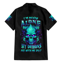 Flame Skull Family Matching Mermaid Dress and Hawaiian Shirt I'm Never Alone My Demons With Me 24/7 - Wonder Print Shop