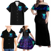 Flame Skull Family Matching Off Shoulder Maxi Dress and Hawaiian Shirt I'm Never Alone My Demons With Me 24/7 - Wonder Print Shop