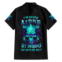 Flame Skull Family Matching Off Shoulder Short Dress and Hawaiian Shirt I'm Never Alone My Demons With Me 24/7 - Wonder Print Shop