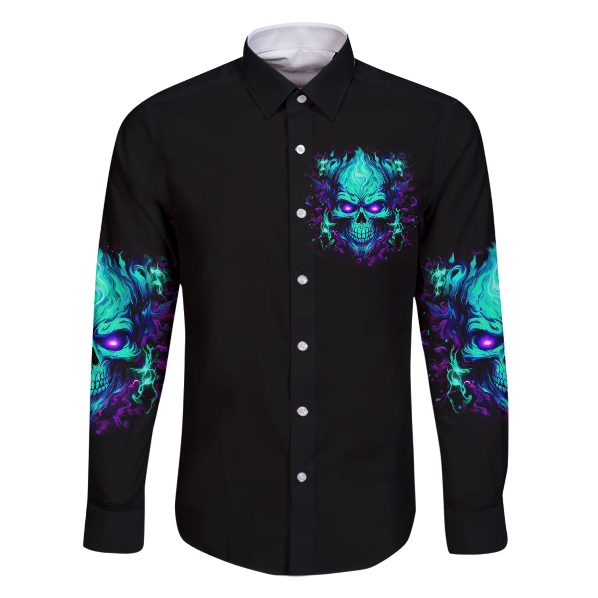 Flame Skull Family Matching Off Shoulder Short Dress and Hawaiian Shirt I'm Never Alone My Demons With Me 24/7 - Wonder Print Shop