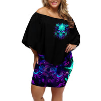 Flame Skull Family Matching Off Shoulder Short Dress and Hawaiian Shirt I'm Never Alone My Demons With Me 24/7 - Wonder Print Shop